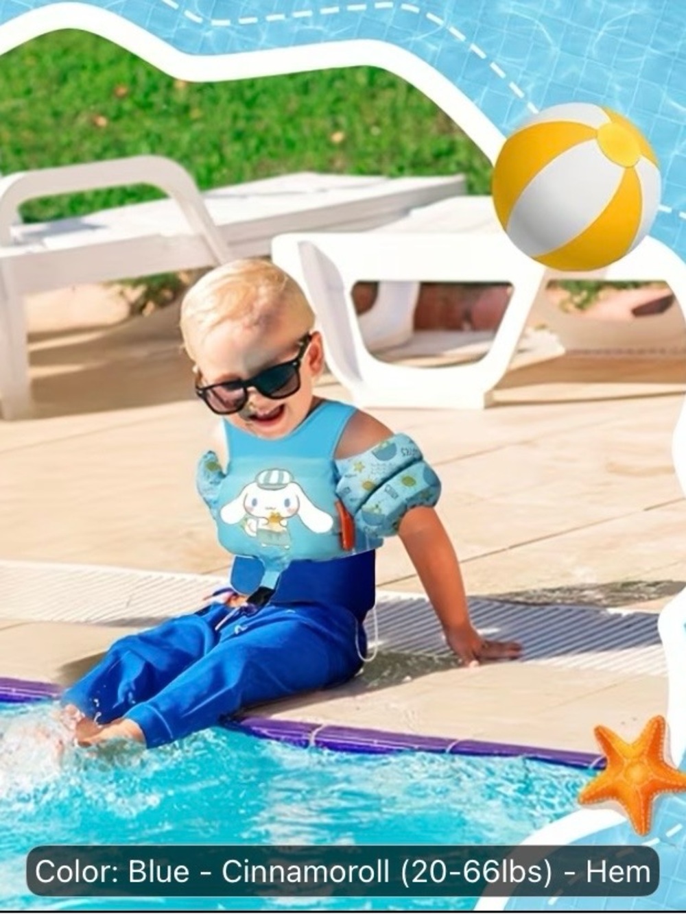 Sanrio Blue Cinnamoroll Kids Swim Rashguard with Float Arms
